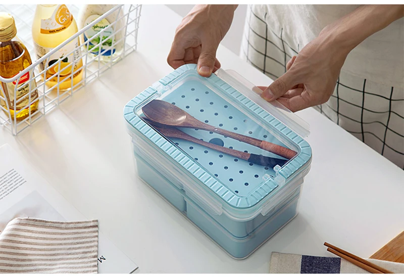 TUUTH Microwave Lunch Box Set Independent LatticeLeak-Proof Refrigerator Storage Box Portable Bento Box For Kids White Collar A9