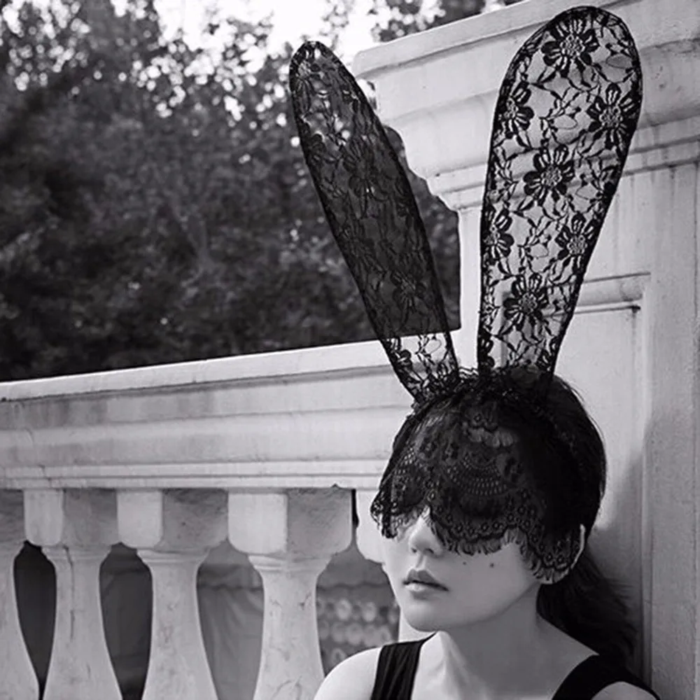 Для женщин кружева кроличьи уши модные, пикантные черная маска Хэллоуин вечерние sexy Hair группа аксессуары для волос