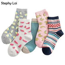 1 лот/5 пар, забавные хлопковые носки с фруктовым узором для женщин и девочек, милые носки в полоску с ананасом, арбузом, бананом, каваи, Харадзюку, дешево