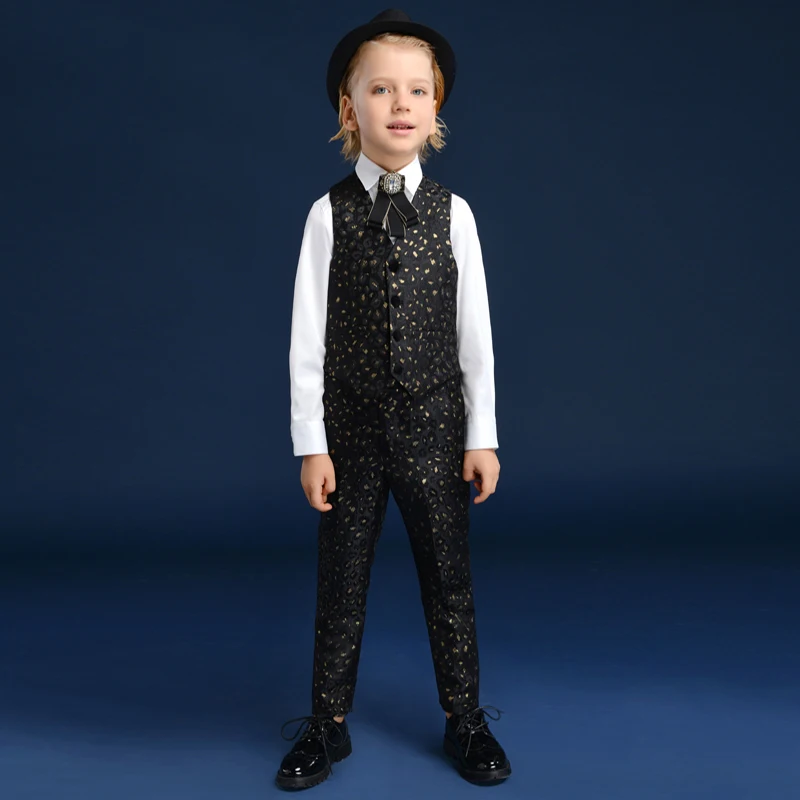 Black Gold Leopard Print Boys Suits For Weddings Prom Suits