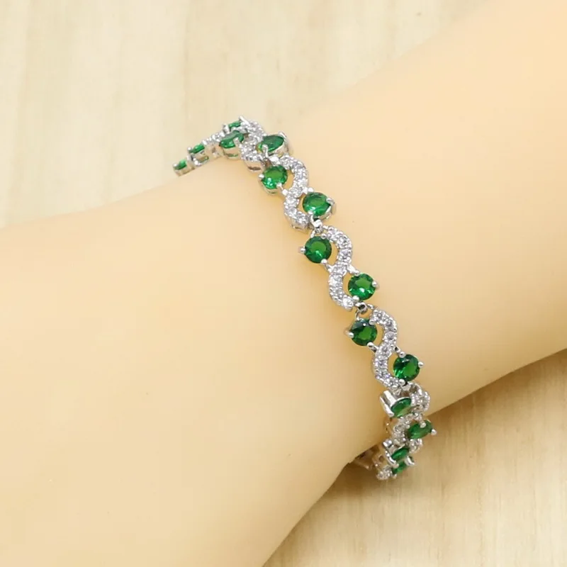 925 серебряные Свадебные Ювелирные наборы для женщин, зеленое полудрагоценное ожерелье, серьги, браслет, подарок на день рождения