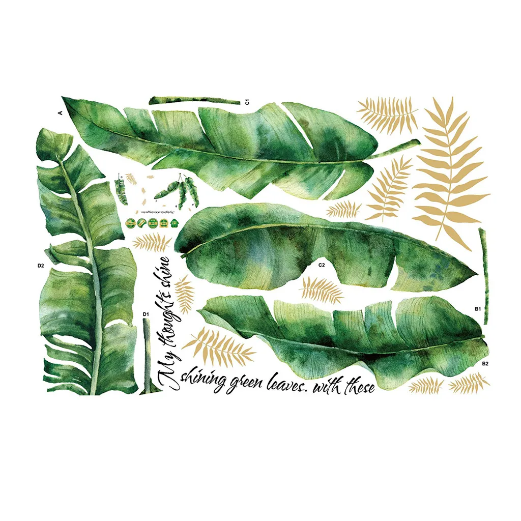 

Tropical Plants Green Leaves Wall Stickers Living room Bedroom Bathroom Kids room Vinyl Wall Decals Art Murals Home Decoration