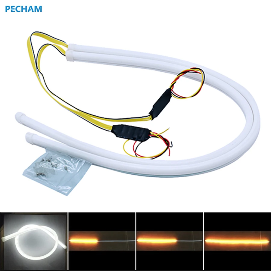 Гибкие ходовые огсветильник для автомобиля 2 шт. 45 см 60 см|car amber lights|car lightstrip led white |