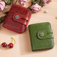 Женский кошелек из натуральной кожи маленький валлет Дамский кошелек Подсолнух мини-кошельки Красный Зеленый Кошелек для женщин высокое качество