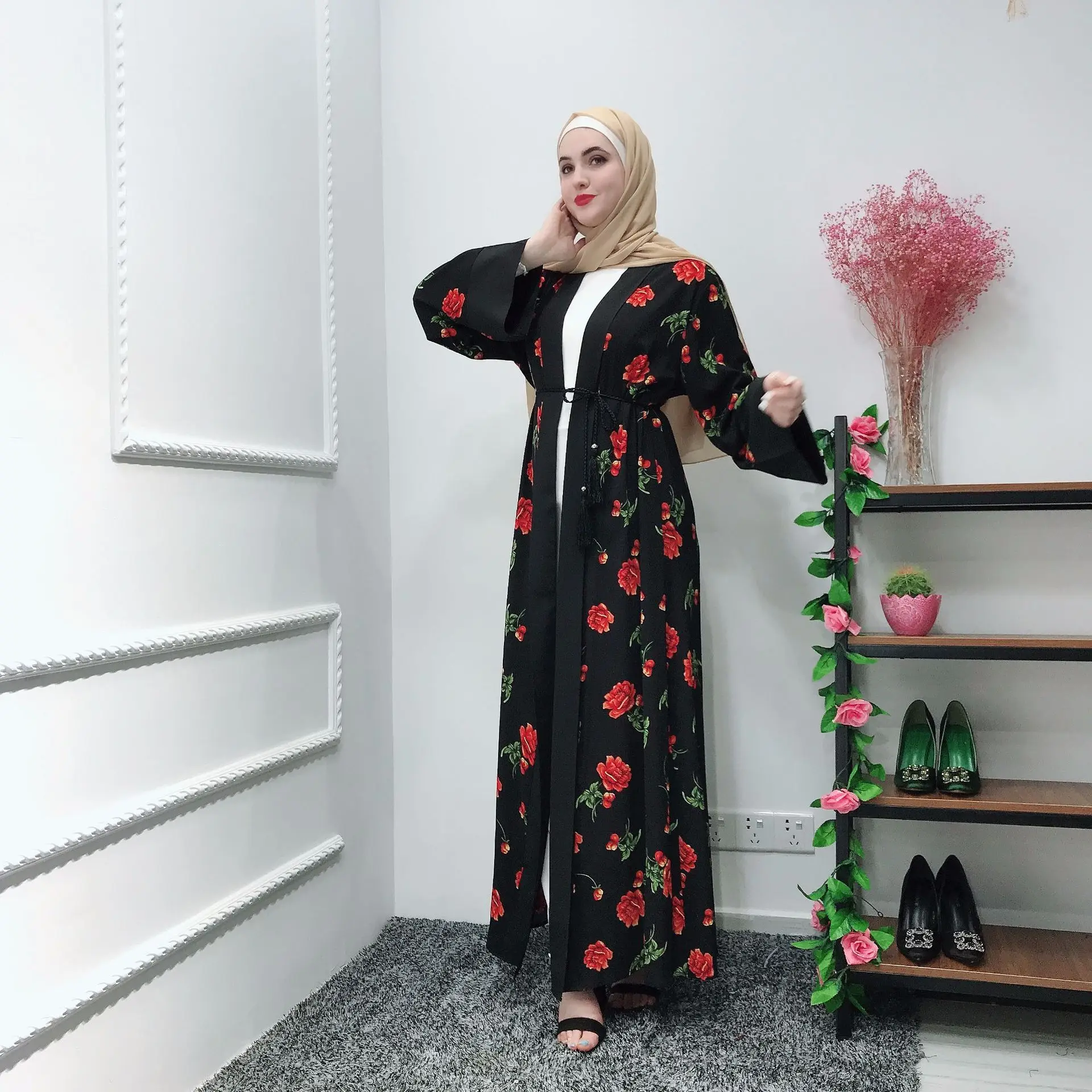 Модная мусульманская печать abaya полный платья кардиган-кимоно длинные халаты Туника Jubah Ближний Восток Рамадан Арабский исламский одежда