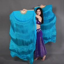 Танец живота, веера с вуалями, чистый цвет, аксессуары для сценического танца, шелк, вуаль для женщин, 2 шт в пару, 6 цветов, длина 180 см