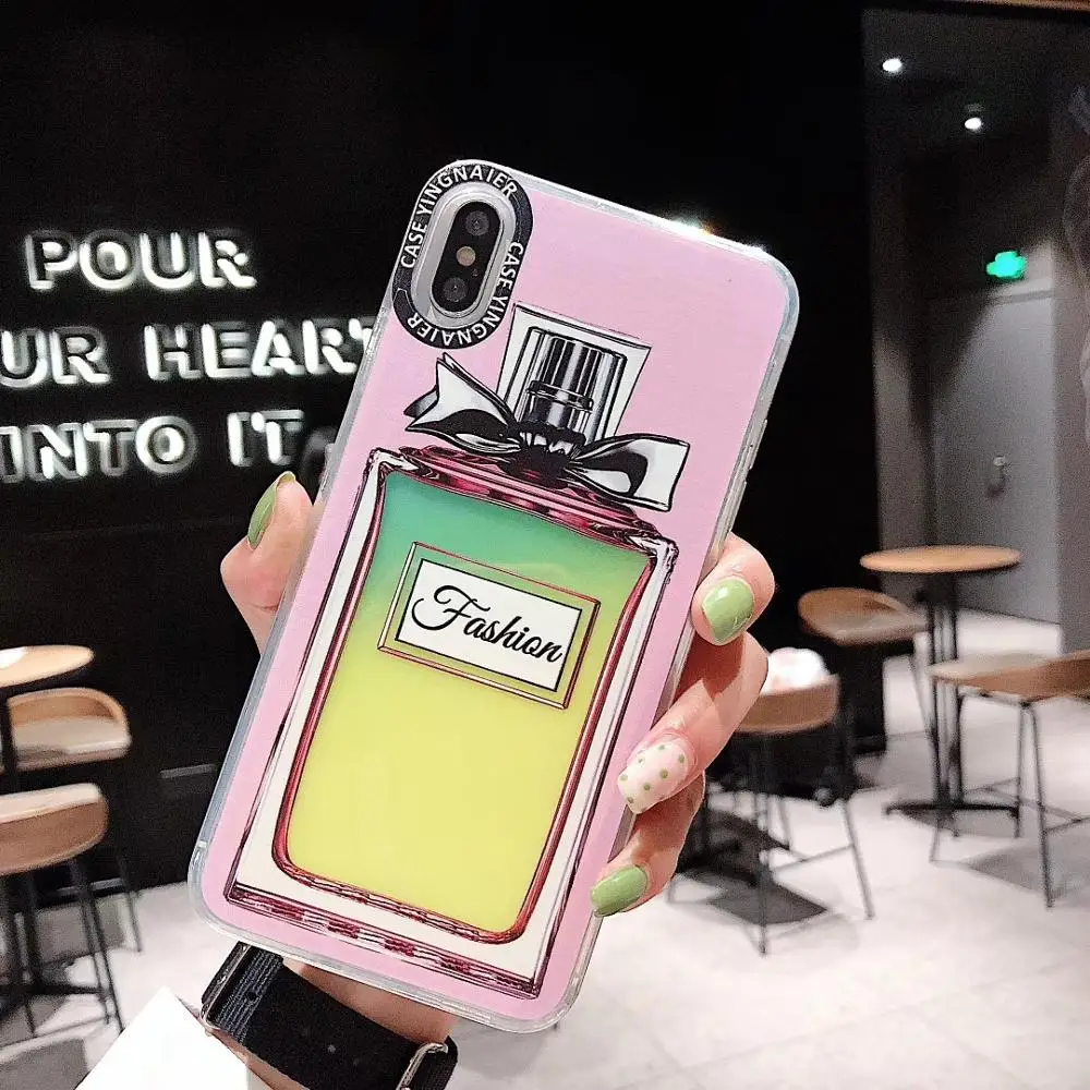 Чехол с жидким неоновым песком для iPhone XS Max XR задняя крышка зыбучим флакон духов