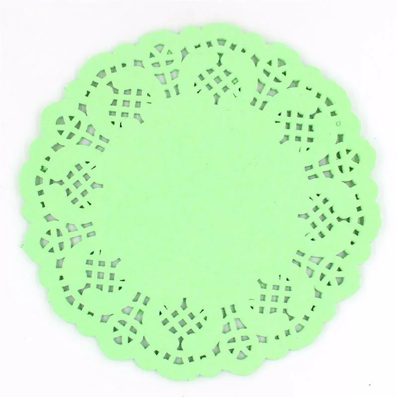 5,5 ''Цветные Цветочные кружевные круглые кружевные бумажные салфетки для столовых приборов Ремесло Doyleys Свадьба День рождения Посуда Украшение 20шт - Цвет: Green