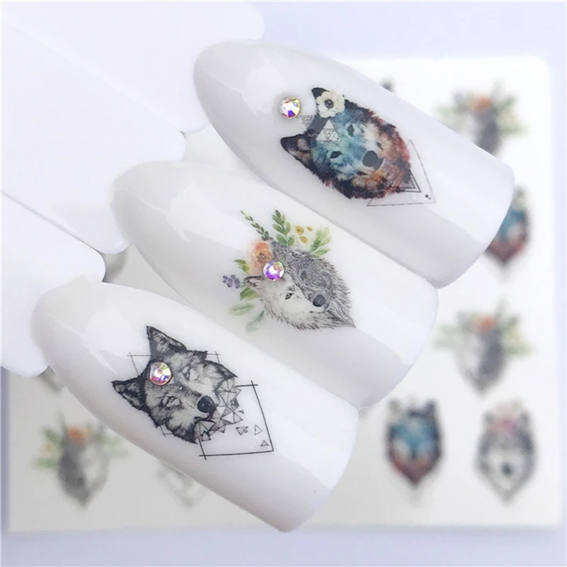 YZW милые животные серия кошка волк Фламинго сова цветок дизайн ногтей переводные наклейки слайдер для маникюра украшения ногтей
