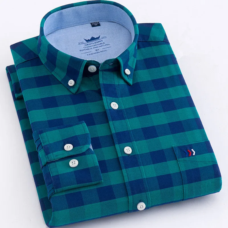 Новое поступление, хлопковая Мужская рубашка с длинным рукавом, рубашки в клетку/полосатая рубашка размера плюс 5XL, оксфордская Мужская одежда, рубашки Camisa Social - Цвет: 23 plaid