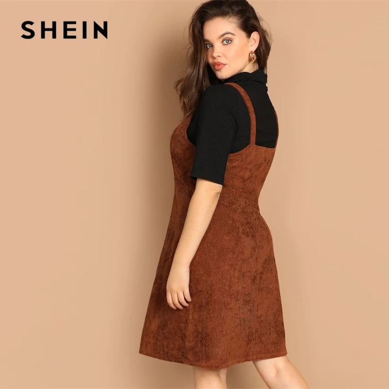 SHEIN Вельветовое Платье На Бретельках, Сарафан На Молнии, Стильное Офисное Платье Без Рукавов