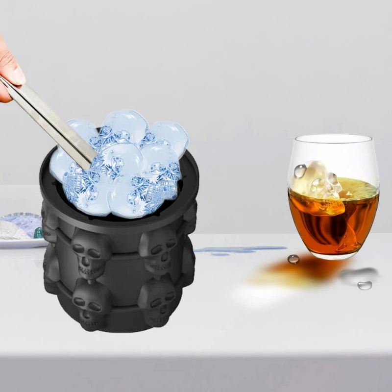 Ice Cube Tray Pudding Mold 3D Skull Silicone Mold 4-Cavity DIY Tool Whiskey Wine Cocktail Ice Cube 3D Silicone Mold