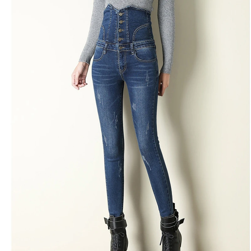 Women Jeans Large Size Butt Lifting Skinny Lace up Denim Jeans 