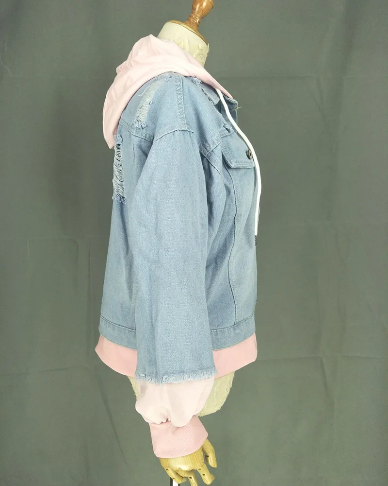 Лоскутная Женская куртка с капюшоном джинсовая женская куртка джинсовая куртка с дырками Женская куртка с длинным рукавом Повседневная женская льняная куртка