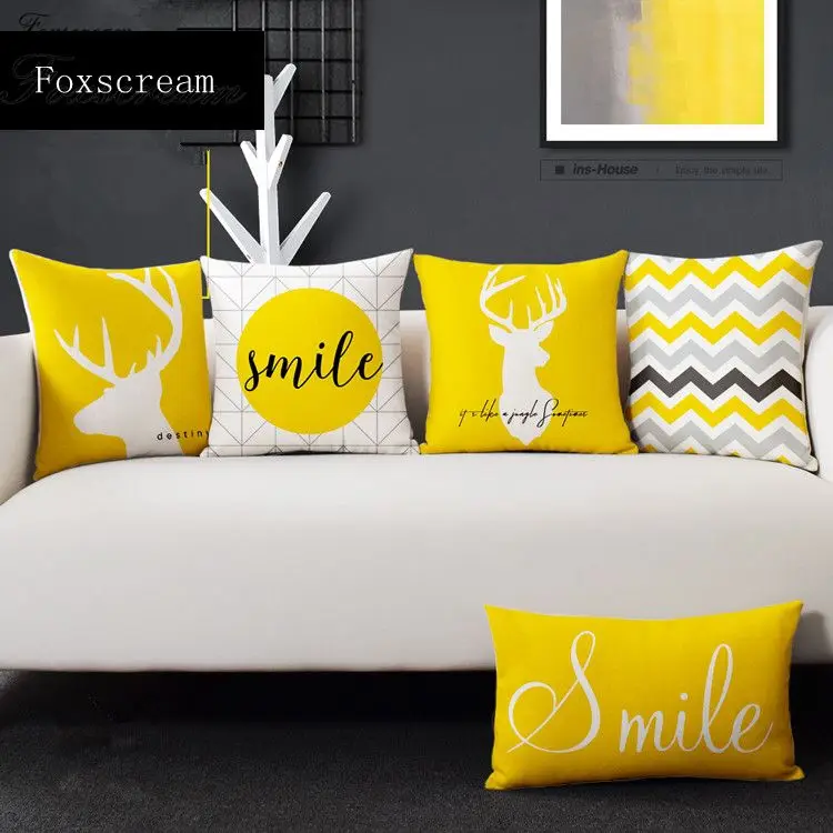 

Yellow Deer Geometric Pillow Cover Smile Home Decor Cushion Cover velvet Throw Pillows Pillowcase Pillowsham 45x45cm