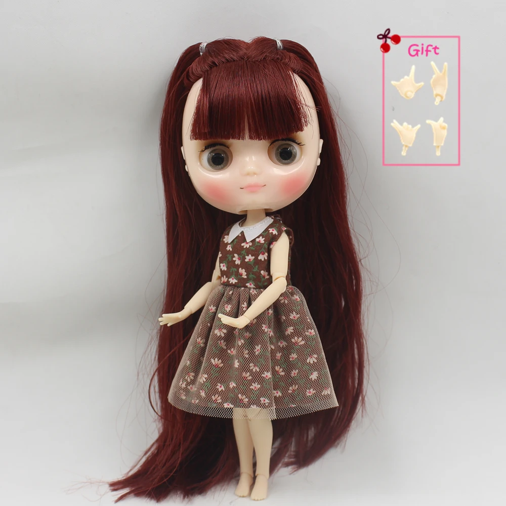 Blythe Nude Doll from Factory Translucent Skin Brownish Red Curly Hair With Bang