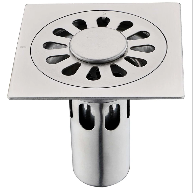 

100*100*115mm Polished SUS 304 Stainless Steel Floor Drain Deodorization Square Shape Chrome Plate Bathroom Accessories