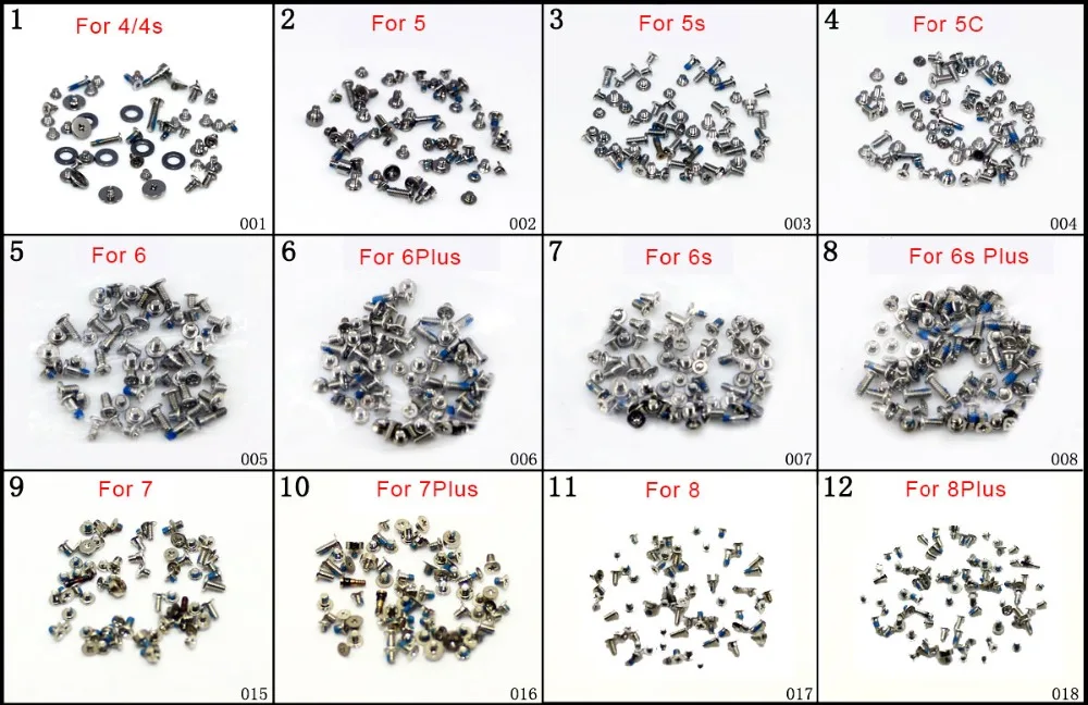 Винты Полный набор винтов для iphone 5 5S 6 7 Ремонт болтов полный комплект Замена запчастей для iphone хвосты винт