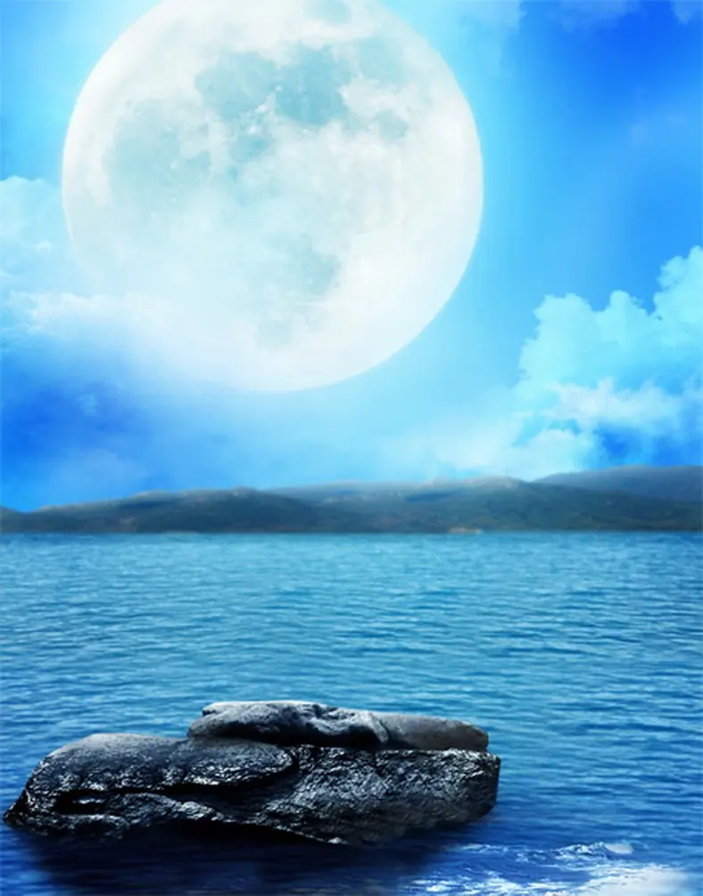 

5x7ft Moon Blue Sea Photography Backdrops Photo Props Studio Background
