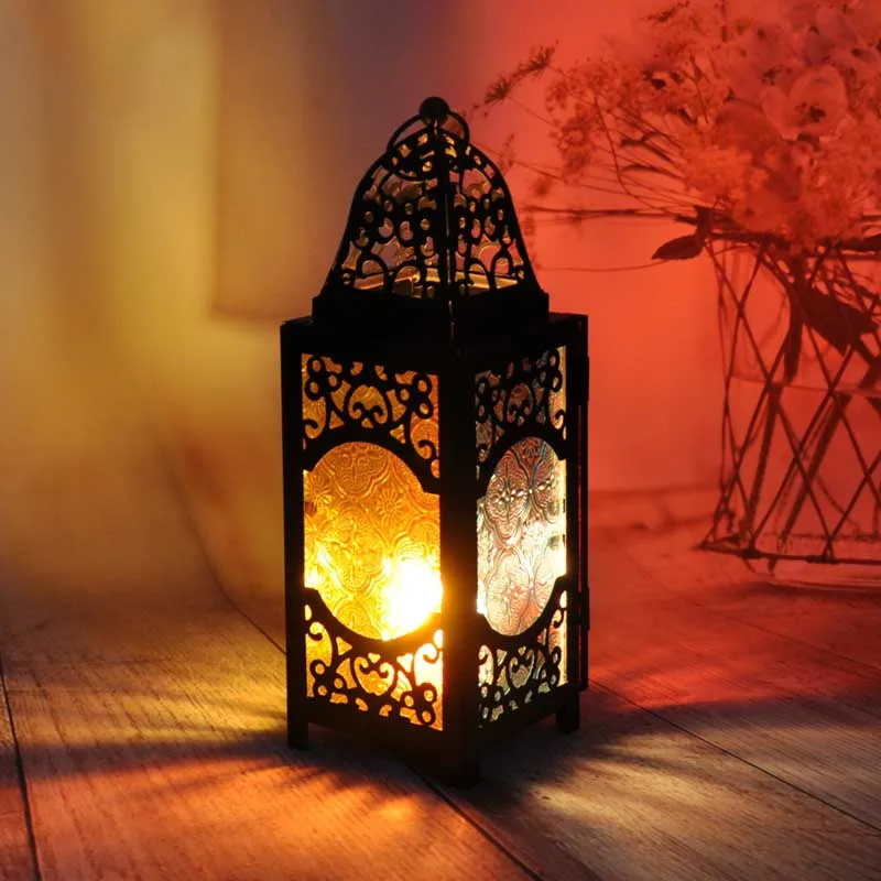 Retro Candlestick Colored Glass Portavelas Vintage Wind Lamp Candelabros Candle Holder Bougeoir For Home Table Decoration Candle Holders Aliexpress