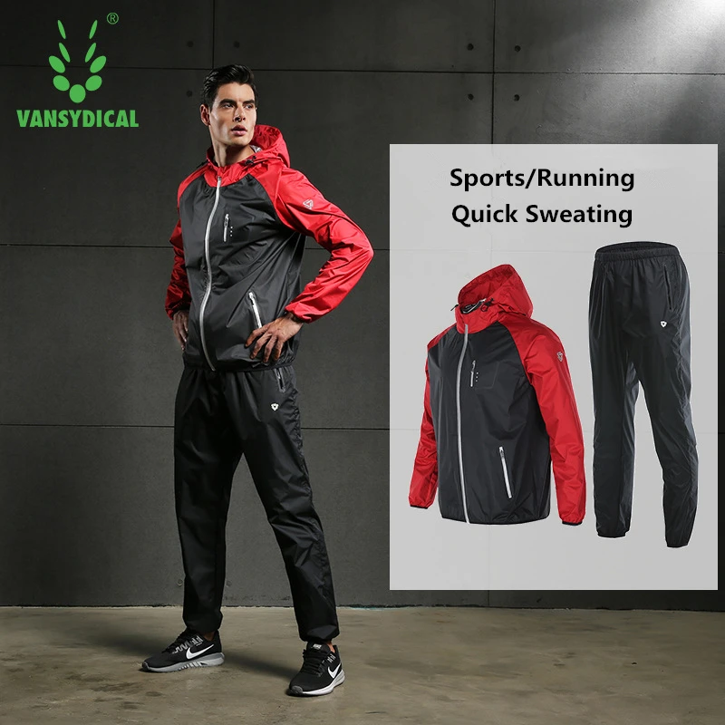 Vansydical Sports Sauna Suits Mens Gym Running Set Outdoor Fitness Lose