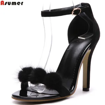 

ASUMER black gray fashion summer ladies shoes buckle elegant women wedding shoes super high women sandals plus size 33-46