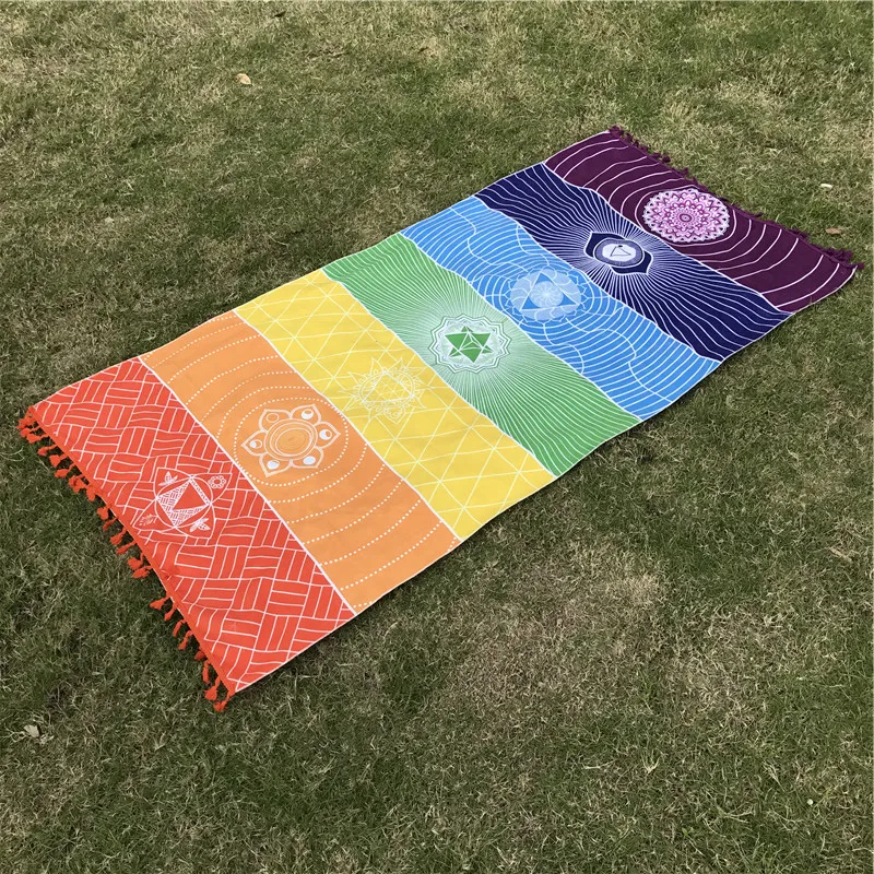 Günstig Mikrofaser Stoff Material Böhmen Indien Mandala Decke 7 Chakra Regenbogen Streifen Tapisserie Strand Handtuch Yoga Matte Bad Handtuch