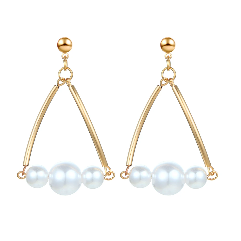 

Korean Statement Earrings New Popular Geometric Triangle Size Pearl Dangle Drop Earrings For Women Earings Fashion Jewelry 2019
