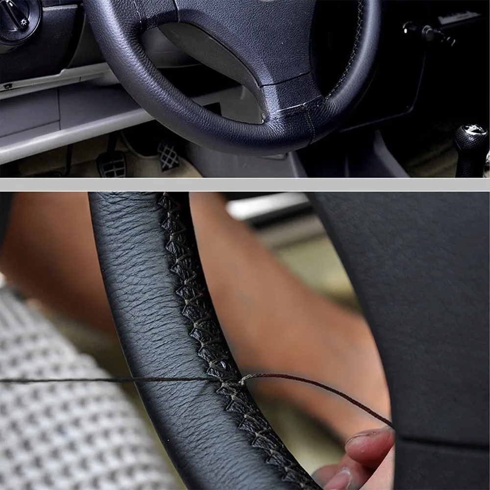 WHDZ 40cm/16'' Black Car steering cover DIY Steering Wheel Cover Genuine Artificial Leather Non-Slip Needle Thread Interior Kits WHDZ 40cm/16'' Black Car steering cover DIY Steering Wheel Cover Genuine Artificial Leather Non-Slip Needle Thread Interior Kits