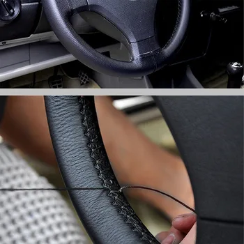

WHDZ 40cm/16'' Black Car steering cover DIY Steering Wheel Cover Genuine Artificial Leather Non-Slip Needle Thread Interior Kits