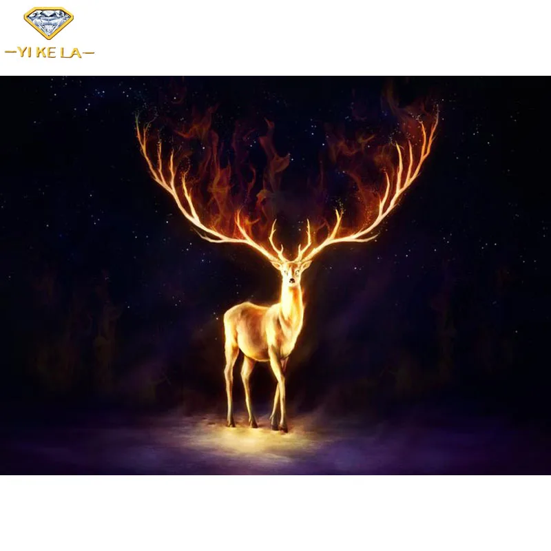 SA0064 Firewalker - Signed Art Print - Fantasy Deer Painting by Jonas Jödicke