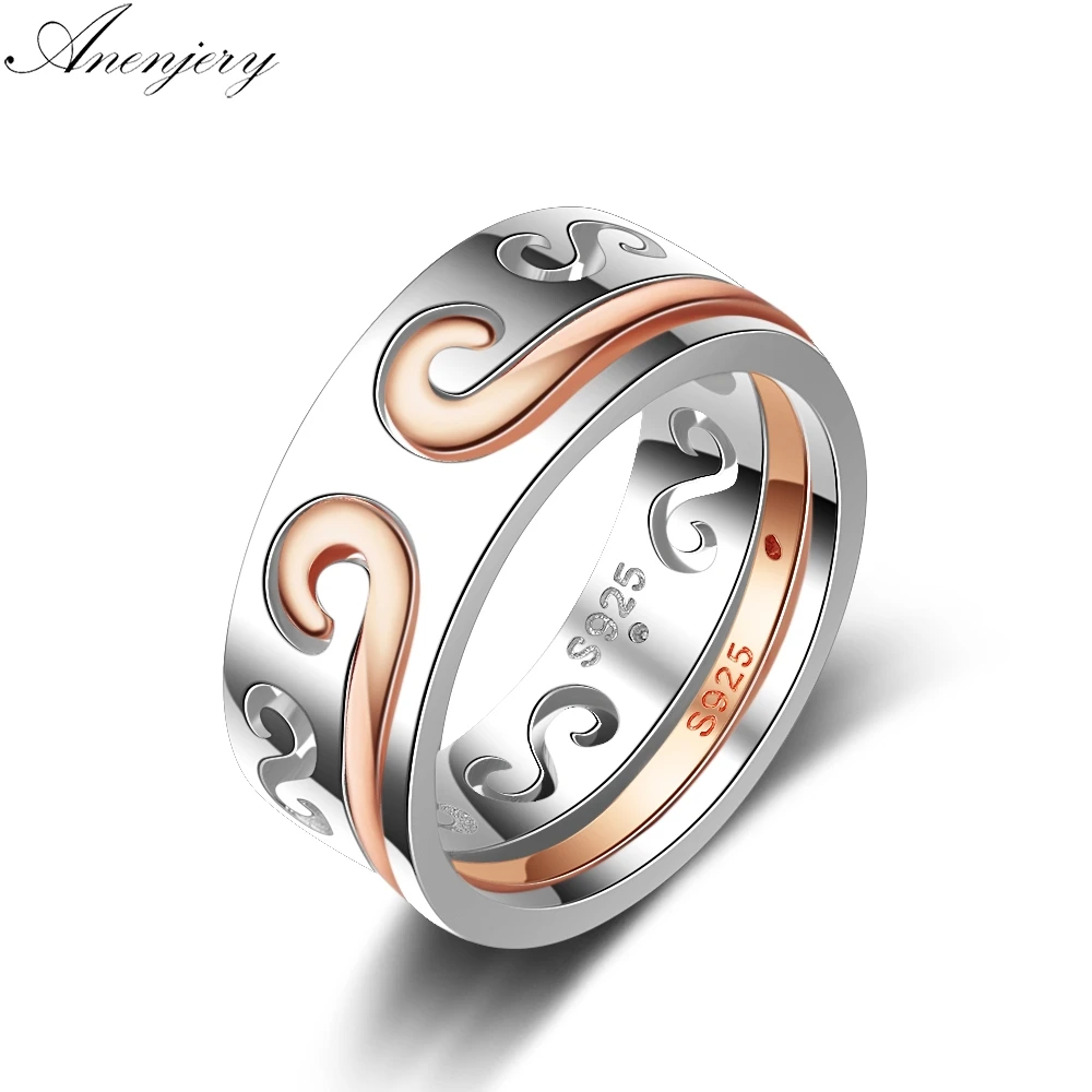 Anenjery Новое модное 925 пробы Серебряное кольцо для мужчин и женщин съемное обручальное кольцо anillos anel S-R347