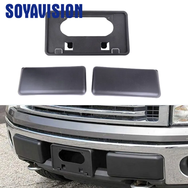 

Black Front Bumper Pad Guards Inserts Pads Cars License Plate Bracket For Ford F150 09-14 License Plate Holder Mounting Bracket