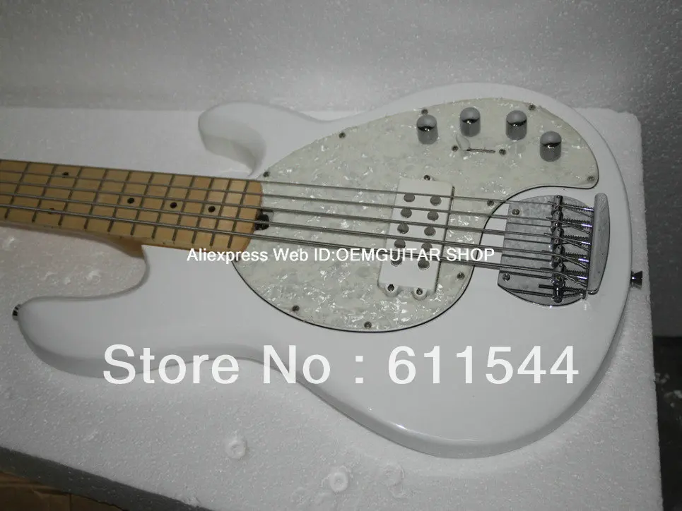 

White 5 Strings Electric Bass Maple Fingerboard High Quality Bass guitars free shipping HOT