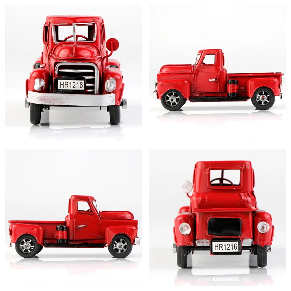 OurWarm Cute Little Metal Christmas Red Truck Vintage Red Truck Christmas Tree Decor Handcrafted Kid Gift Table Top Decor Home