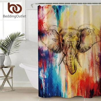 

BeddingOutlet Watercolor Elephant Bathroom Shower Curtain Waterproof Colorful Boho Bath Curtain With Hooks Home Decoration