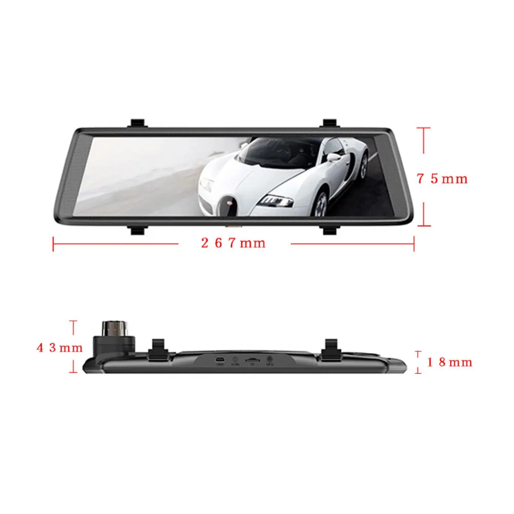 Podofo V6 10 &quotсенсорный ips 3g Android зеркало gps FHD 1080P двойной объектив Автомобильный