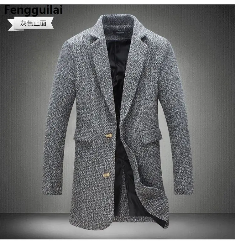 

M -5xl 2018 New Fashion Long Trench Coat Men Winter Mens Overcoat 40 %Wool Thick Pea Trench Coat Male Jacket