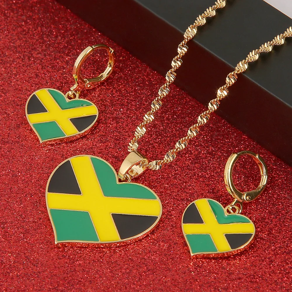Ямайский сердце карта Национальный кулон в форме флага ожерелья серьги ювелирные изделия ямайские подарки