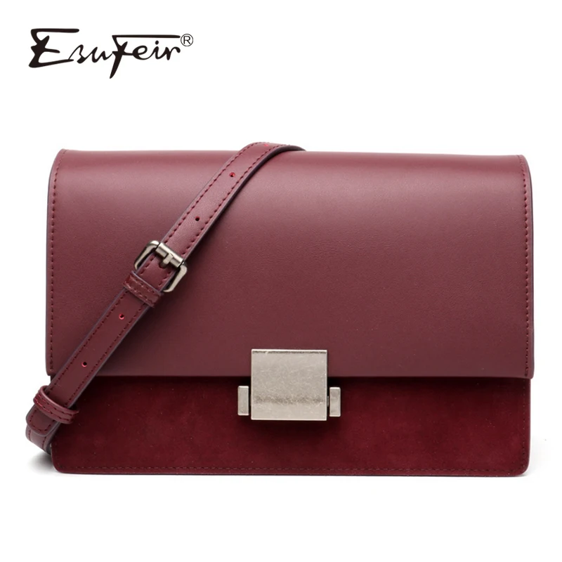 

New ESUFEIR Scrub Genuine Leather Shoulder Bag for women Messenger Bags Female Crossbody Bag Fashion Lock Design Brand Women Bag