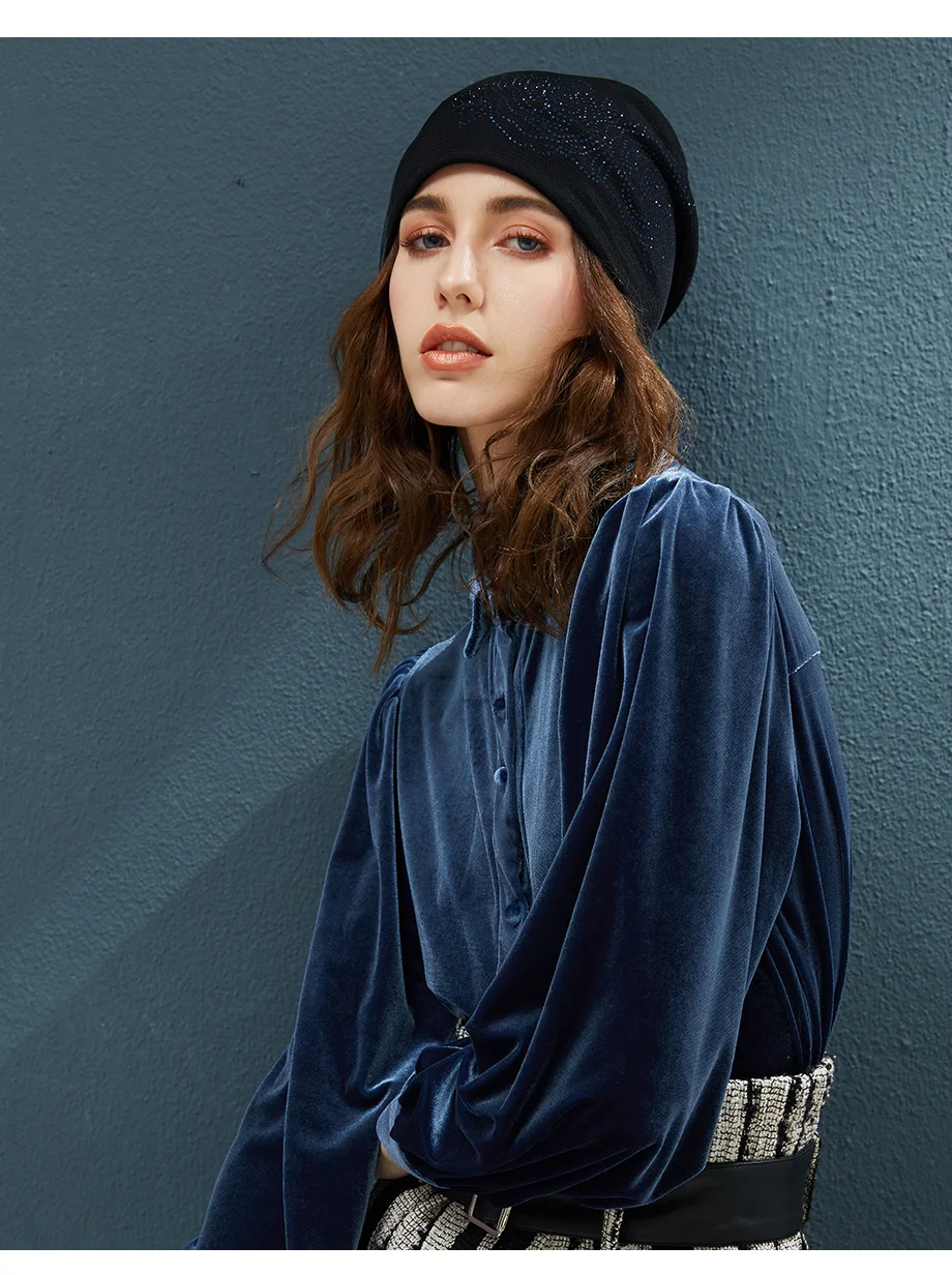 Winter Beanies Ponytail With Mesh And Rhinestone Flower Hats For Women Elegant Knit Caps  Female Streetwear Warm Beanie Skullies (7)
