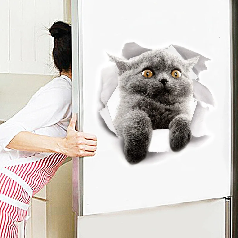 PVC 3D cute cat toilet stickers on the toilet seat creative decoration animal stickers on the wall refrige door bathroom decals  (7)