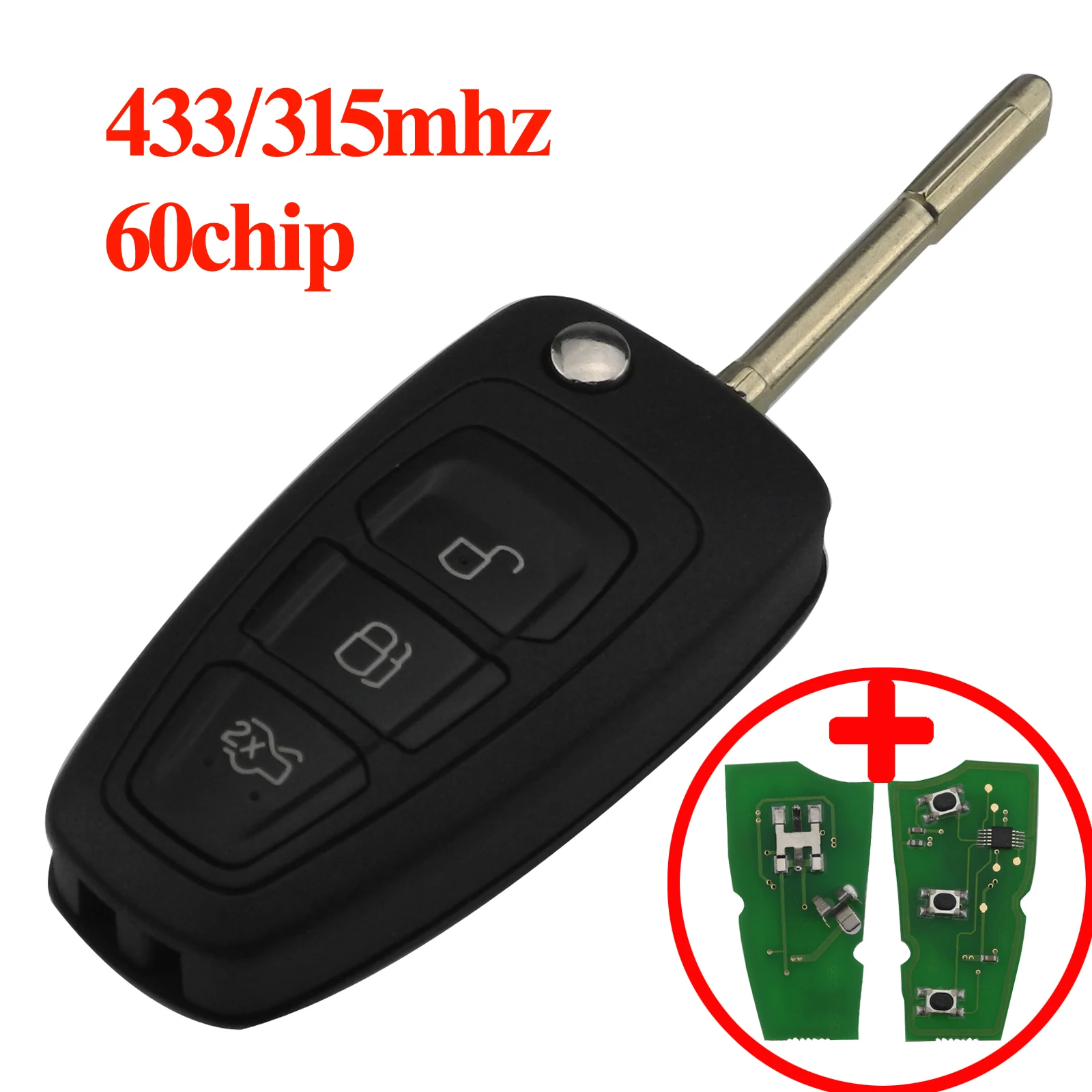 

jingyuqin Replacement 3 Buttons Flip Folding Remote Key Fob Chip 4D60 ID63 For Ford Focus MK1 Mondeo FTransit Connect 433Mhz
