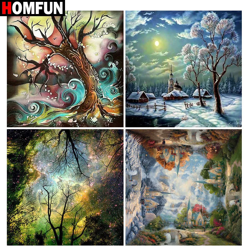 HOMFUN Full Square/Round Drill 5D DIY Diamond Painting &quotHouse landscape&quot Embroidery Cross Stitch Home Decor Gift | Дом и сад