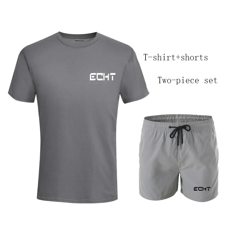 

New ECHT running clothes for men jogging suits for men training clothes running workout suit mens T-shirt+shorts two-piece set