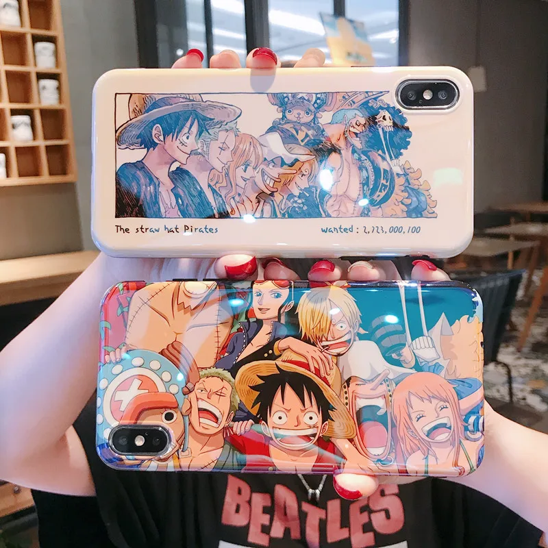 Luxury Blue light Cartoon One Piece Cover Case For iphone X XR XS Max 11 Pro 8 7 6 s Plus Anime Luffy Sauron Soft Silicone Coque