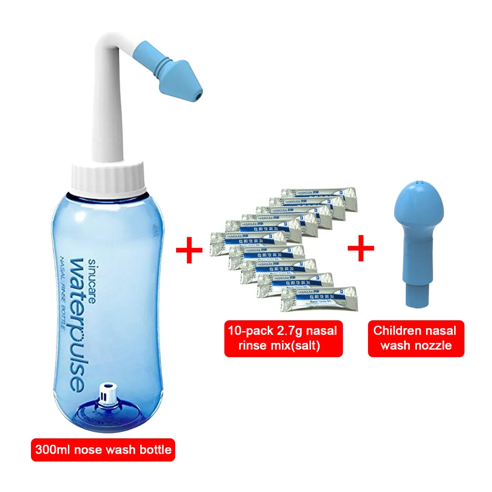 Waterpulse 300ml Nasal Wash with 10 pack Nasal Rinse Mix Nose Cleanser