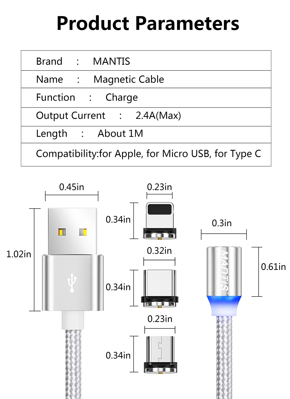 Магнитный Micro USB кабель MANTIS для iPhone samsung type-c зарядная зарядка магнит Зарядное устройство USB type C кабели для мобильных телефонов