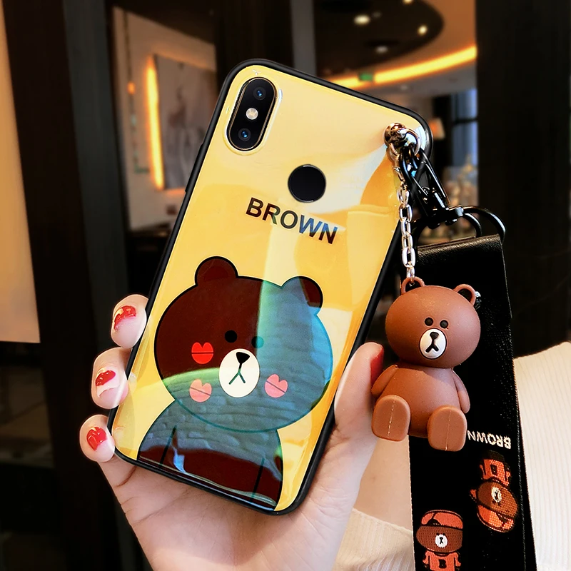 Blue light phone case for Xiaomi Mi mix2 cute bear back cover for Mi mix2s+3D holder+tempered glass screen protector+2 straps