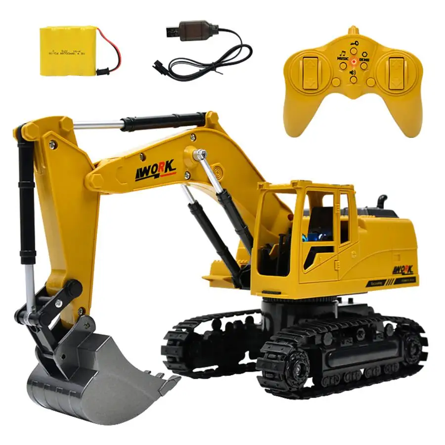 

8 Channel LED Flashing Light Music Sound Rechargeable RC Excavator Kids Toy